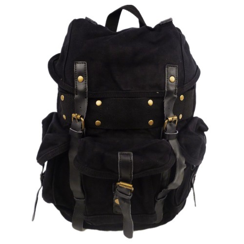 Small Stylish 100% Cotton Canvas Backpack C02.BLK