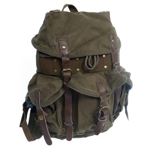 Small Stylish 100% Cotton Canvas Backpack C02.GRN