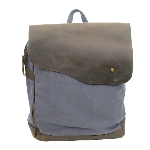 Sport Cowhide Leather Cotton Canvas Backpack C15.Blue Gray