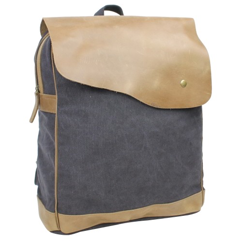 Sport Cowhide Leather Cotton Canvas Backpack C15.Gray