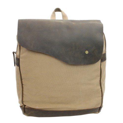 Sport Cowhide Leather Cotton Canvas Backpack C15.Khaki