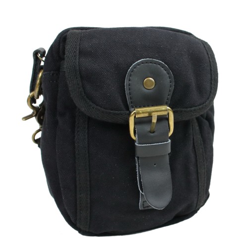 Small Cotton Canvas Sports Waist Pack Shoulder Bag. C37BLK