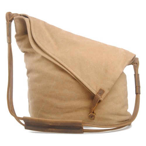 Casual Style Cotton Canvas Cross Body Shoulder Bag C45. Khaki