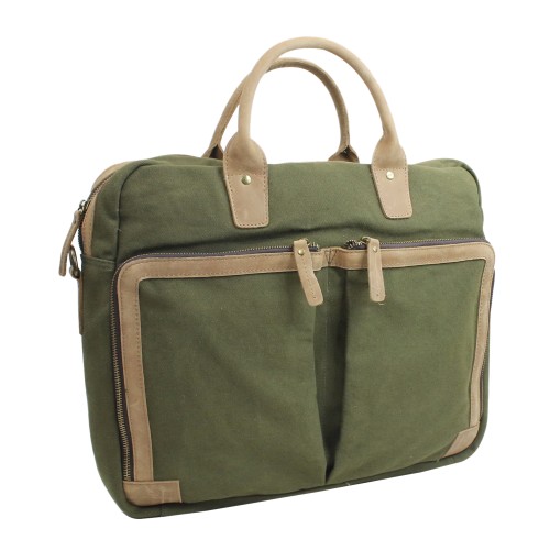 Casual Style Cotton Canvas Large Messenger Laptop Bag C47.Green