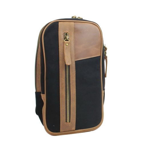 Dual Compartments Cotton Canvas Travel Chest Pack CK86.Black