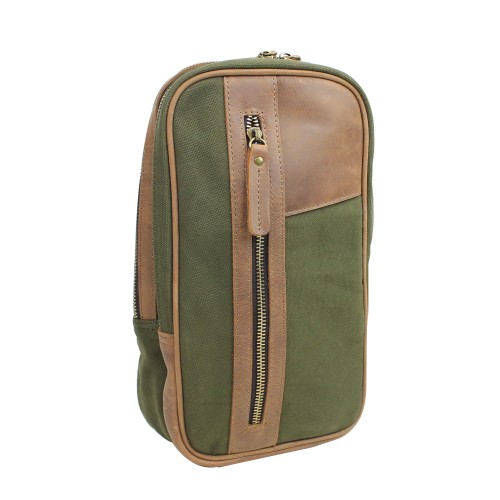 Dual Compartments Cotton Canvas Travel Chest Pack CK86.Green