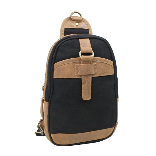 Cotton Canvas Chest Pack Travel Bag CK88.Black