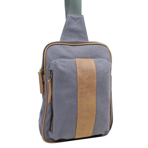 Cotton Canvas Chest Pack Travel Bag CK91.Blue Grey