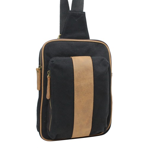 Cotton Canvas Chest Pack Travel Bag CK91.Black