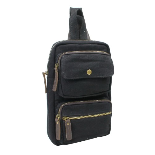 Cotton Canvas Chest Pack Travel Bag CK94.Black