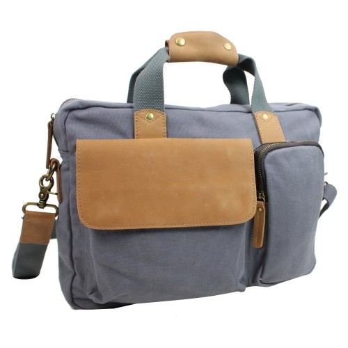 Casual Style Canvas Laptop Messenger Bag CM01.Blue Grey