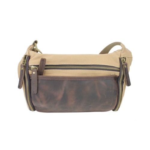 Stylish Canvas Leather Shoulder Bag CS02.Khaki