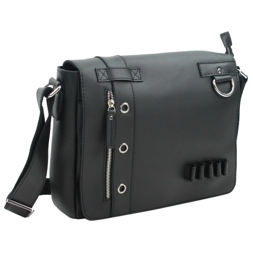 Full Grain Leather Messenger Bag Asymmetrical L14.Black