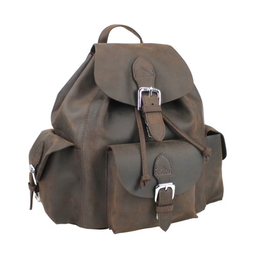 Spacious Oil Tanned Cowhide Leather Backpack L26.Dark Brown