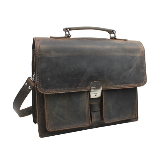 Pro Cowhide Leather Portfolio Briefcase L46.Dark Vintage