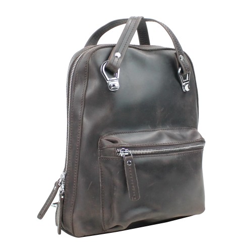 Full Grain Cowhide Leather Backpack-Small Size LK09.Dark Brown