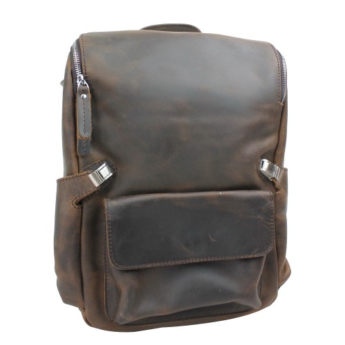 Full Grain Cowhide Leather Backpack LK11.Dark Brown