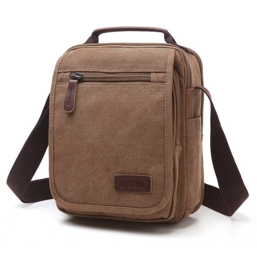 M.G. Canvas Shoulder Messenger Bag mu8858. Coffee